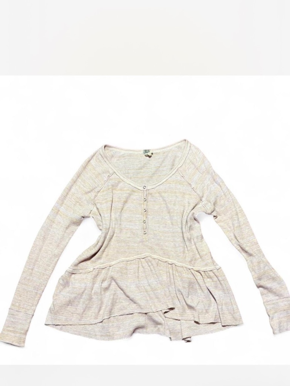 Free People Coastline Henley Peplum Thermal Top Button Front Boho Long Sleeve - Picture 3 of 5